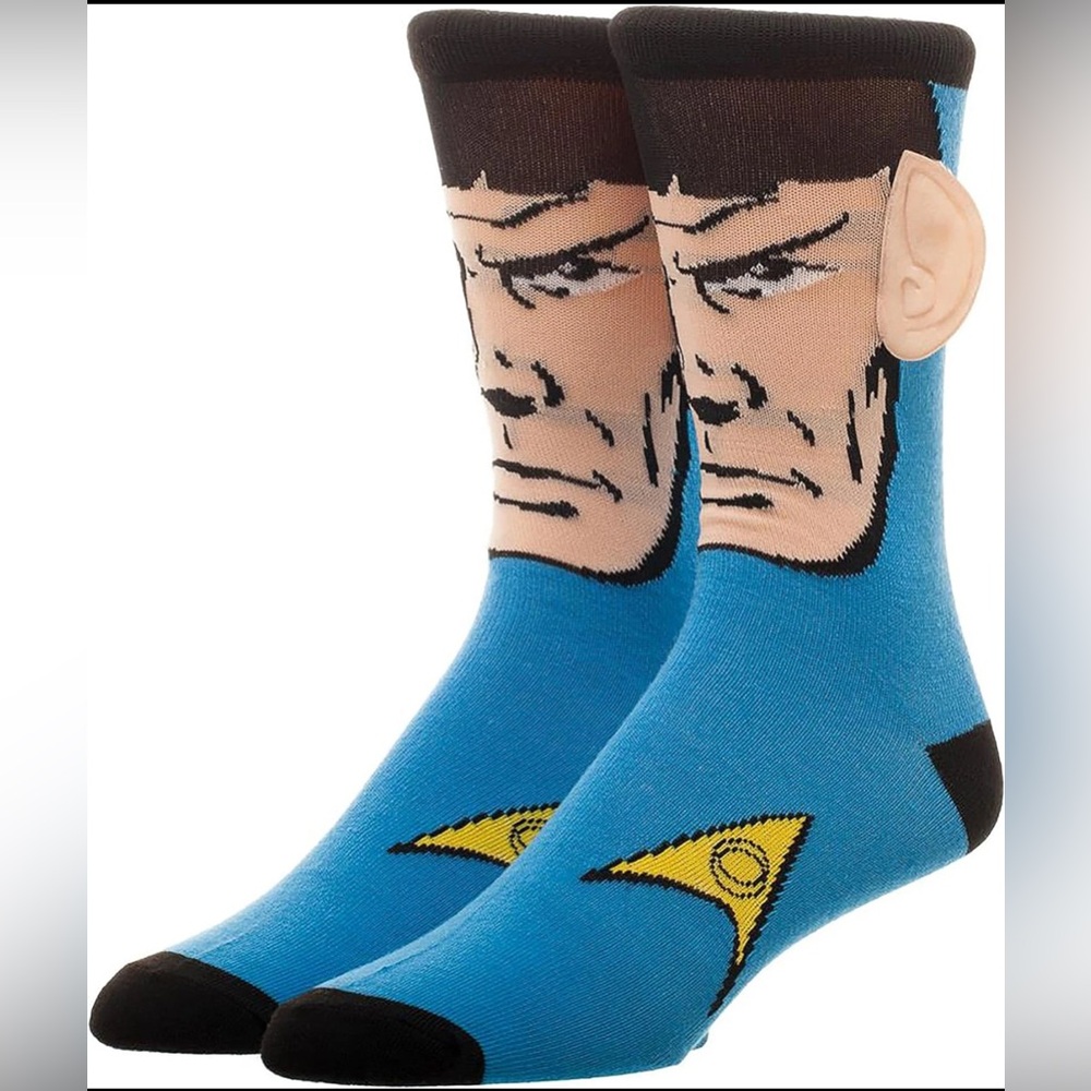 NWOT Star Trek Spock Crew Socks‎ With Ears Men's 10-13 Sock Size